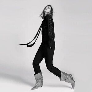 NWT Zara black lace blouse w/ bow tie detail, XS